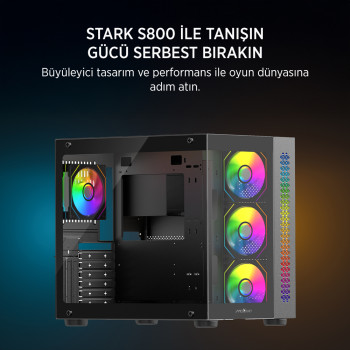 James Donkey Stark S800 4xARGB Temperli Cam ATX Siyah Gaming (Oyuncu) Kasa